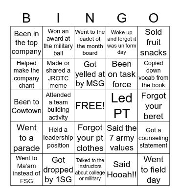 JROTC BINGO Card