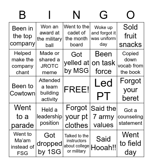 JROTC BINGO Card