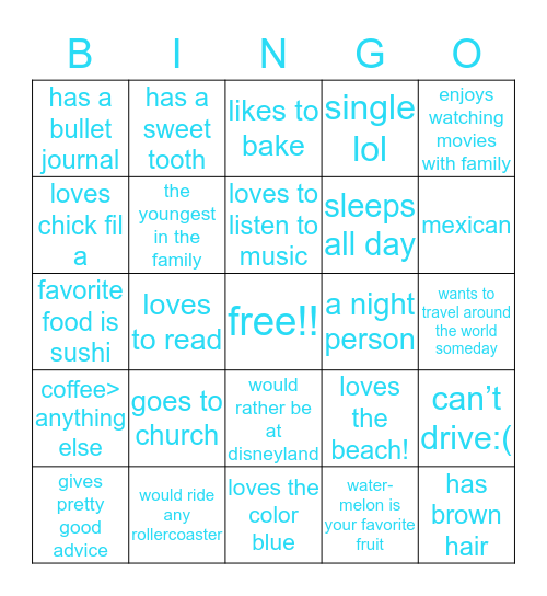 how allie are you?? Bingo Card