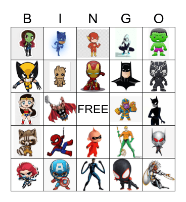 Gavin's Superhero Birthday Bingo Game Bingo Card