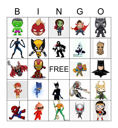 Gavin's Superhero Birthday Bingo Game Bingo Card