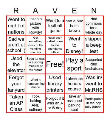 RHS SENIORS! Bingo Card