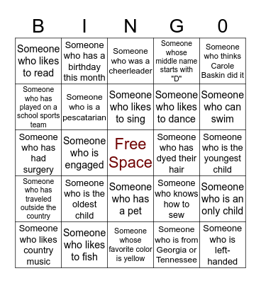 Find Someone Who.... Bingo Card