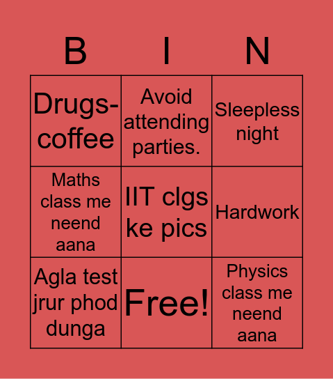 Prep IITIAN'S Bingo Card