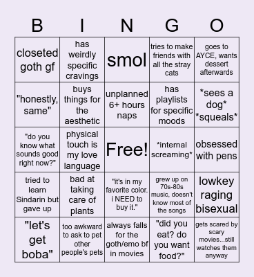 Sapling Bingo Card