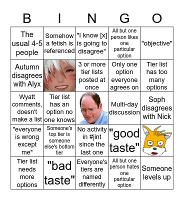 Raywad Tier List Bingo Card