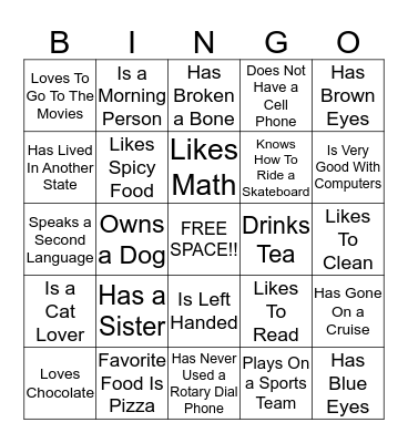 People BINGO - Name: _____________________ Bingo Card