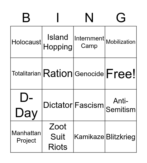 WWII Bingo Card