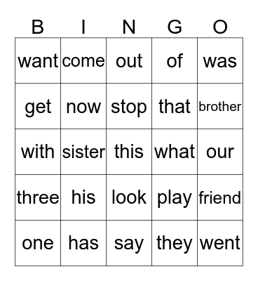 4th Quarter Words Bingo Card
