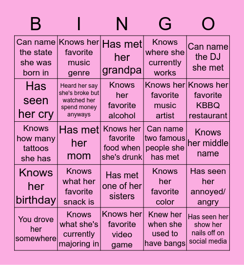 Marissa Bingo Card