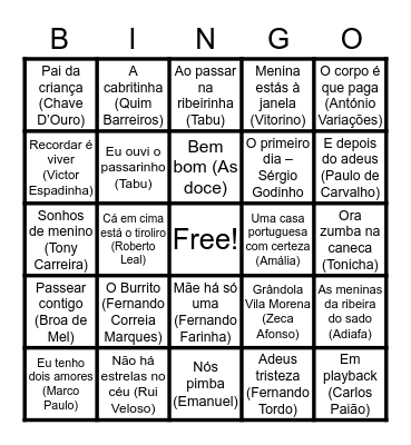 Bingo Musical Bingo Card