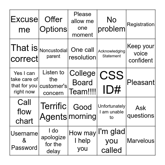 COLLEGE BOARD BINGO Card