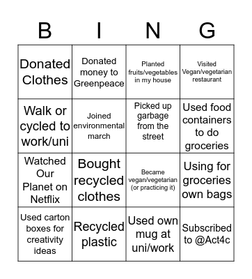 #Act4C Bingo Card