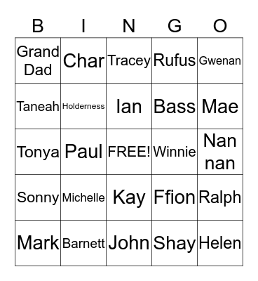 FAMILY NAMES Bingo Card