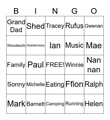 FAMILY NAMES Bingo Card
