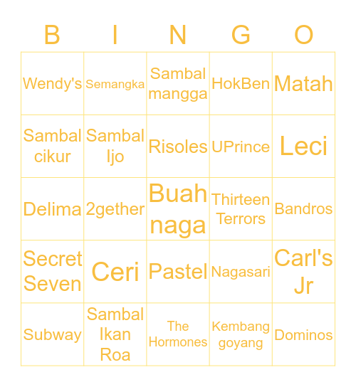 Freak Bingo Card