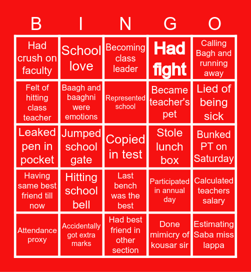 Regional English school Bingo Card