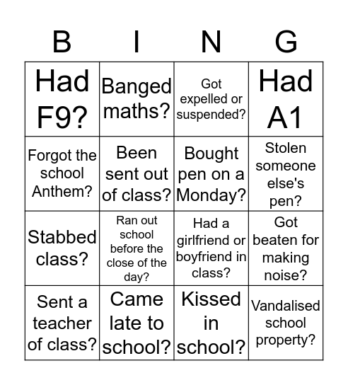SECONDARY SCHOOL Bingo Card