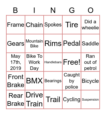 Bike Bingo Card