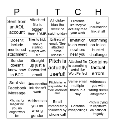Editors vs. Publicists Bingo Card