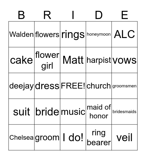 CHELSEA'S SHOWER BINGO Card