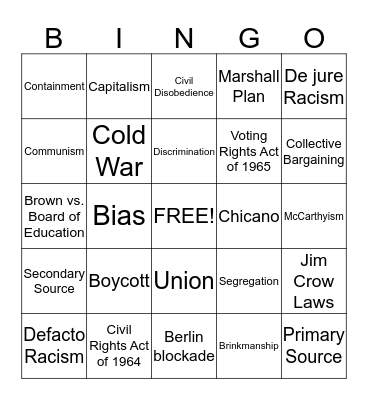 Vocabulary Bingo Card