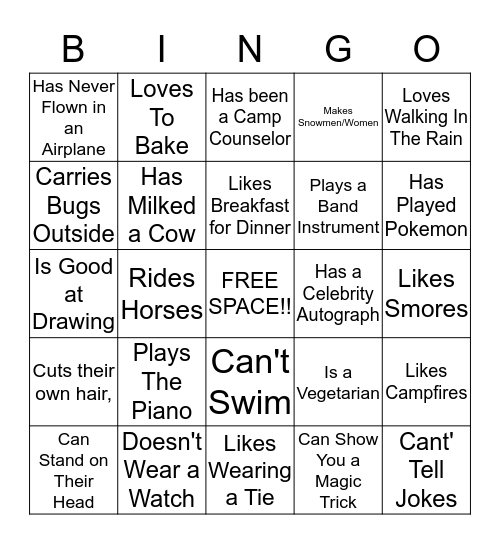 People Bingo - Name: __________________________ Bingo Card