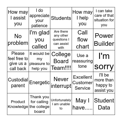 COLLEGE BOARD BINGO Card