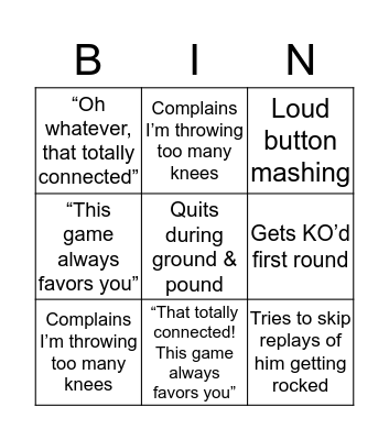 JAKE UFC 3 BINGO CARD Bingo Card