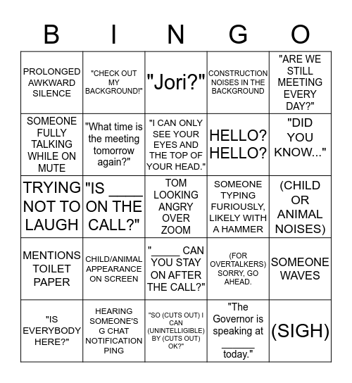 ASBO Zoom Bingo Card