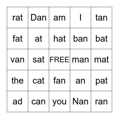 an & at words Bingo Card