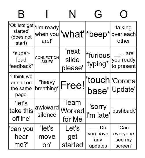 confrence call BINGO Card