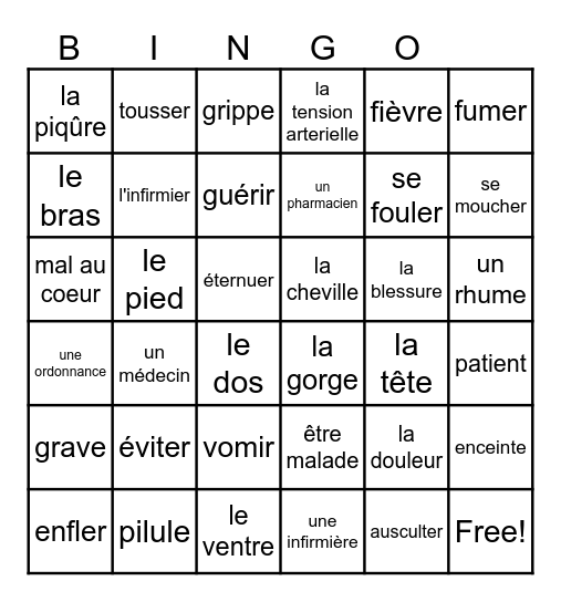 Faire mal D'accord 2  2B Bingo Card
