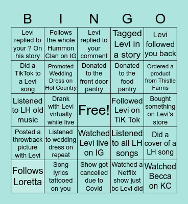 Levi Hummon Bingo Card