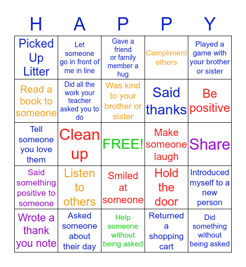 Kindness Bingo Card