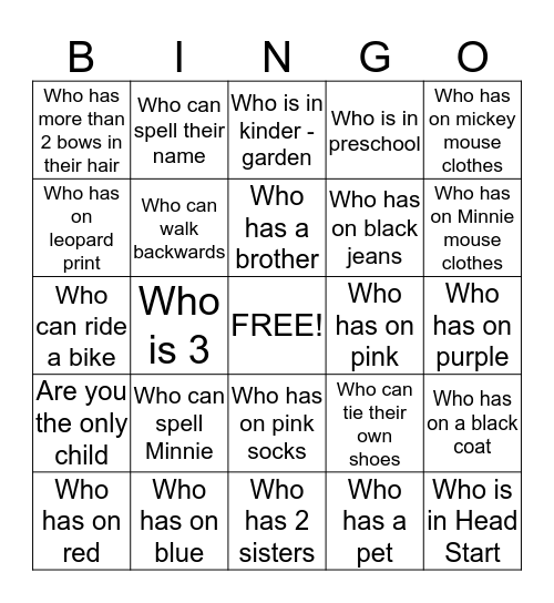 Harmony's Birthday Bingo Game Bingo Card