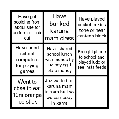 Things u have done in aklavya international school Bingo Card