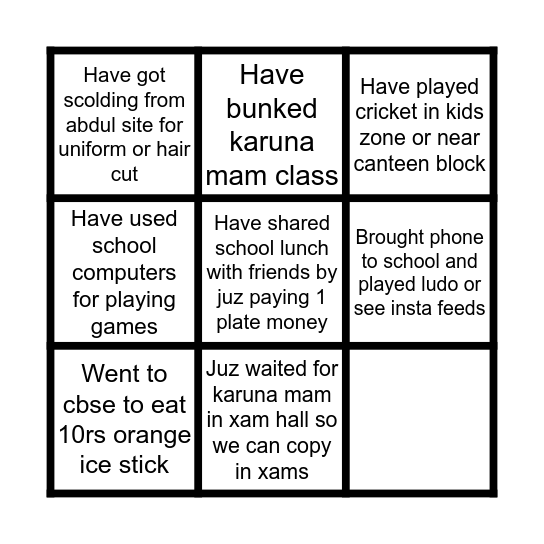 Things u have done in aklavya international school Bingo Card