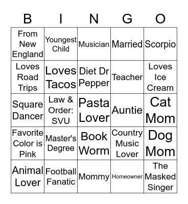 SUZI Bingo Card