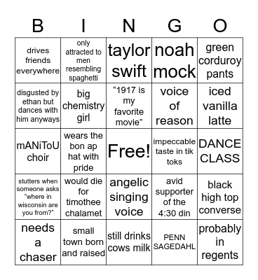 angie Bingo Card