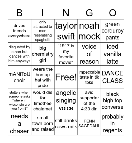 angie Bingo Card