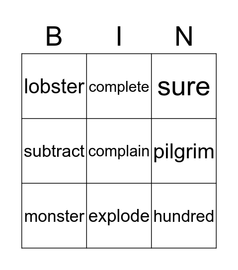 Lesson 12 Bingo Card