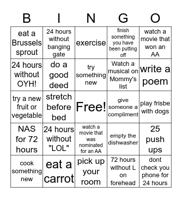 Family Bingo! Bingo Card