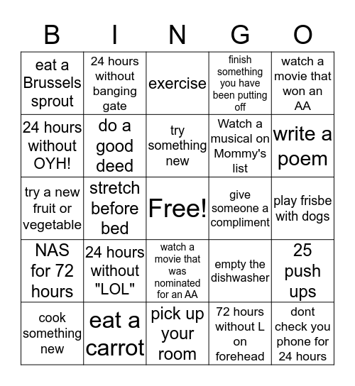 Family Bingo! Bingo Card