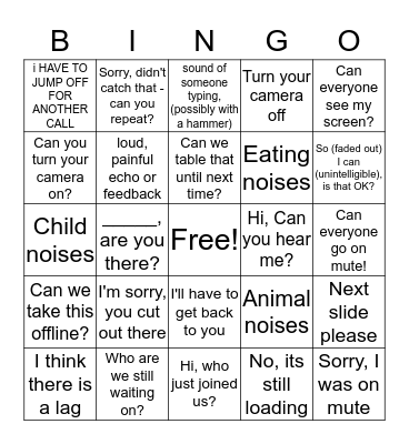 Phone Conference Bingo Card