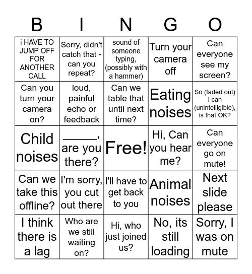 Phone Conference Bingo Card