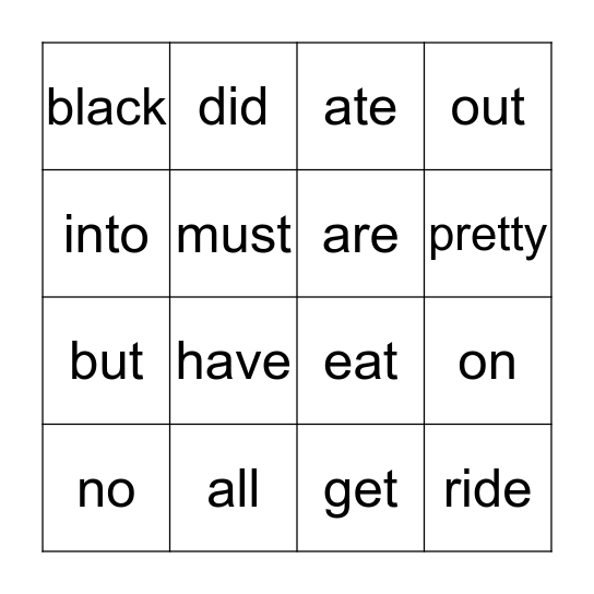 Sight words 1 Bingo Card