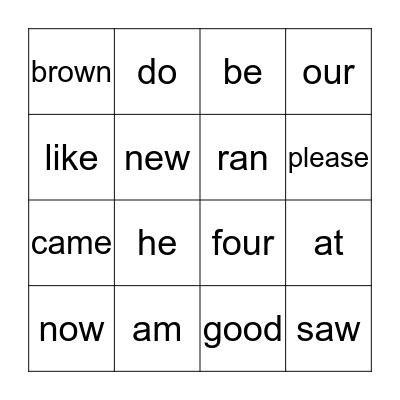 Dolce Sight Words 2 Bingo Card