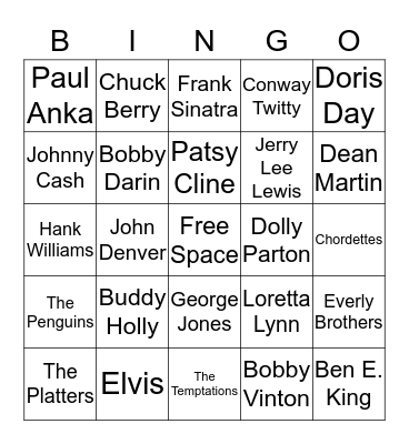 Musical Bingo Card