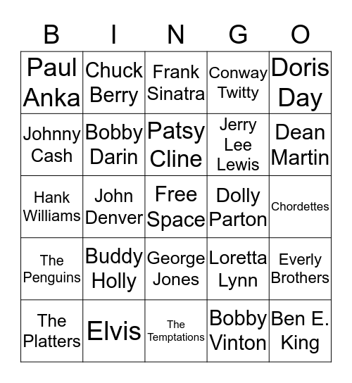 Musical Bingo Card